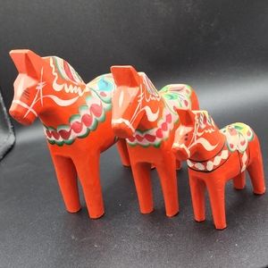 Original Handpainted Wood Family of Horses by Nils Olsson of Sweden.